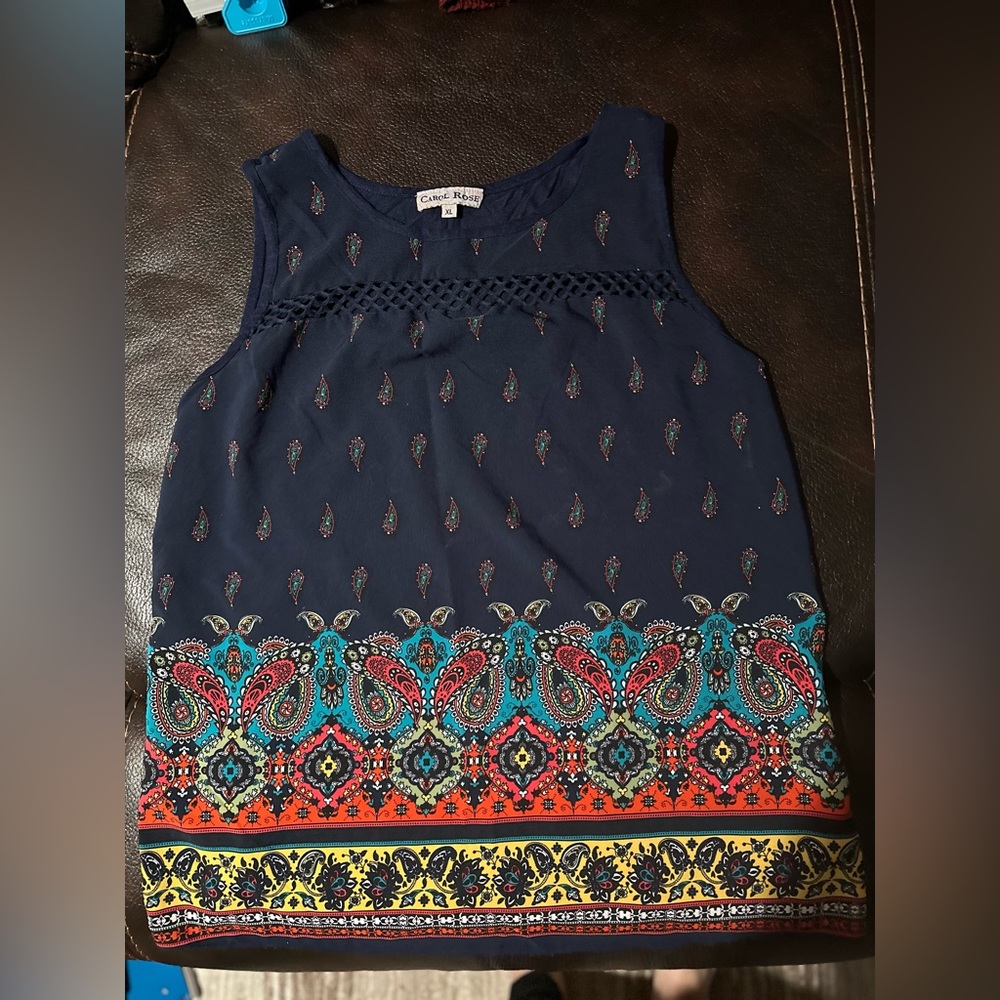 Patterned blue tank blouse